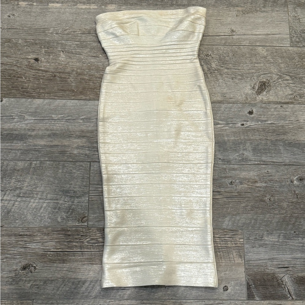 Herve Lager metallic pearl mini bandage dress size S